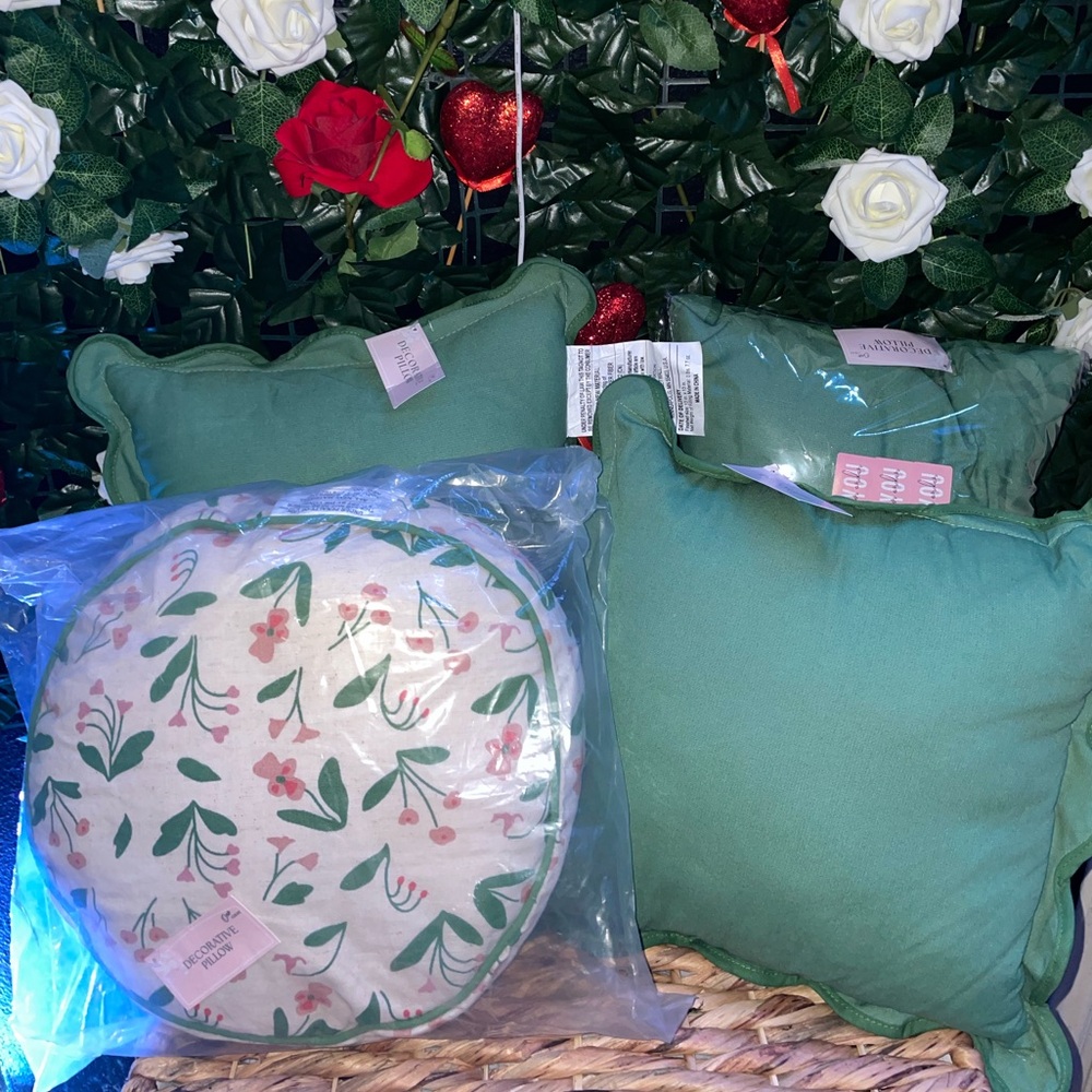 Set of 4 green throw pillows-NWT